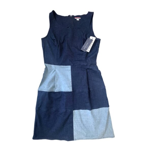 Tommy Hilfiger Denim Patchwork Sleeveless Sheath Dress Women Size 4 NWT - Picture 1 of 6